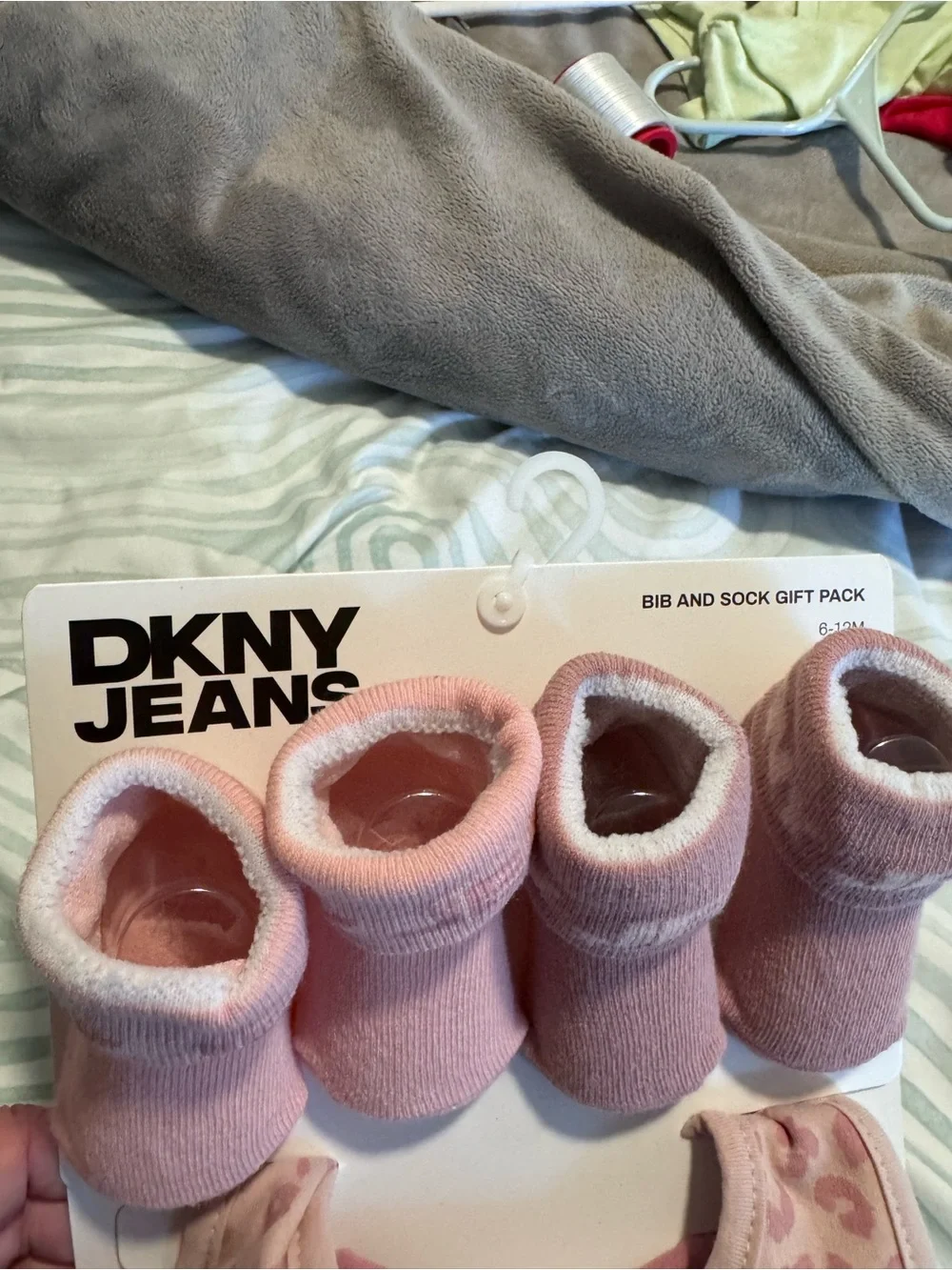 Dkny Pink Leopard Baby Bib with Matching Pink Sock Set BRAND NEW